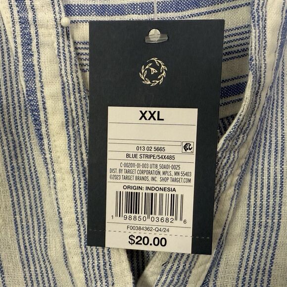 Universal Thread Pull Over Short Sleeve Shirt NWT Blue Stripe Sz XXL Linen Blend - Picture 7 of 11